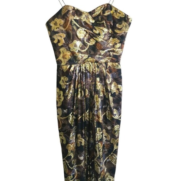 Vintage Chetta B Tiered Long Gown Women's 4 Brown Gold Silk Formal Y2k - Picture 2 of 9